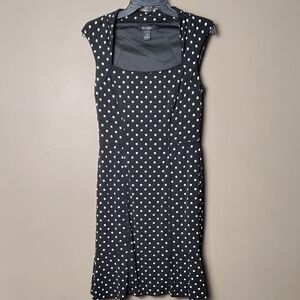 White House Black Market Lined Black Sleeveless Dress W White Polka Dots Size 6
